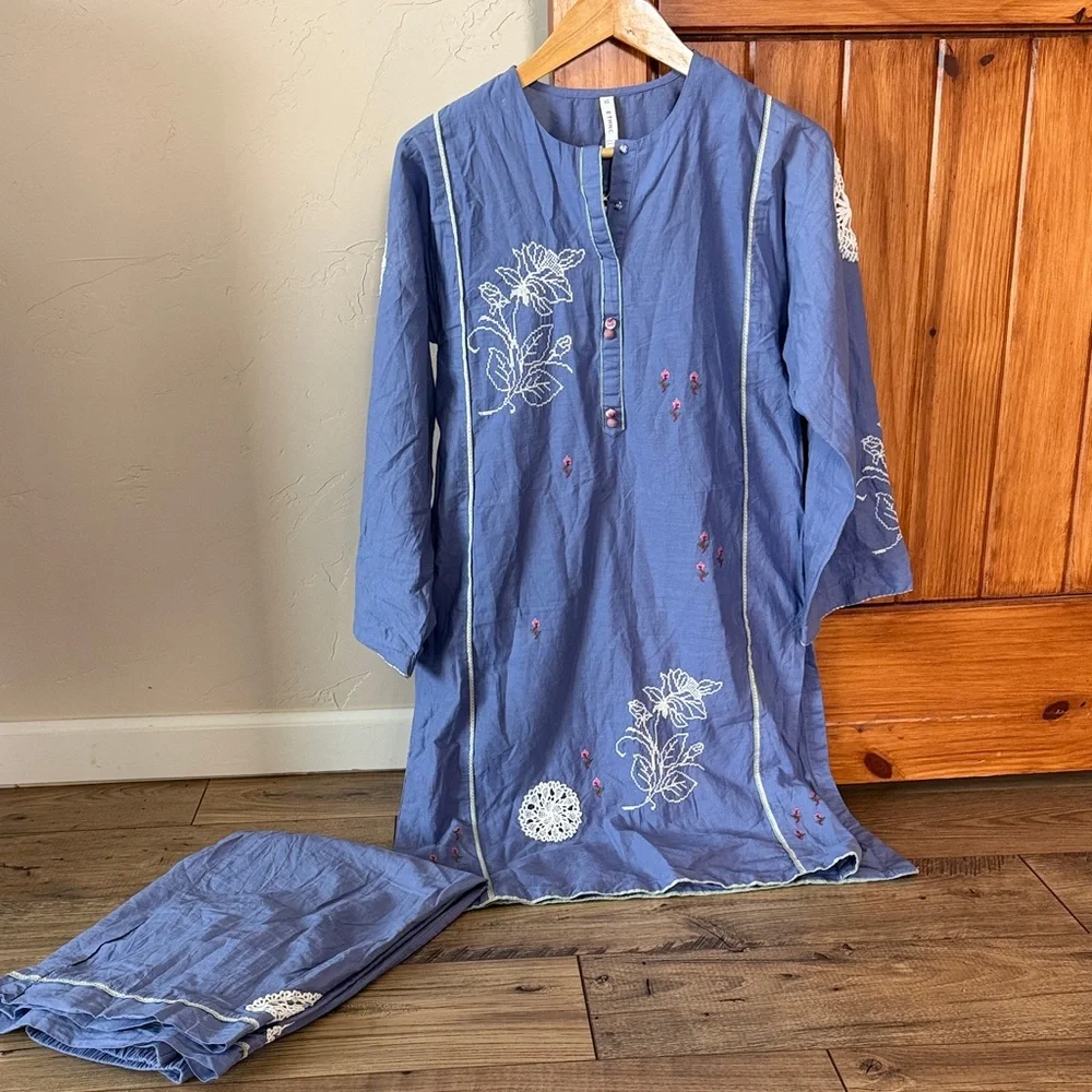 Ethnic by Outfitters Blue Embroidered 2pc Salwar Kameez Set | Size XS